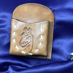 Brown Leather Horse Embossed Card Holder or belt pouch